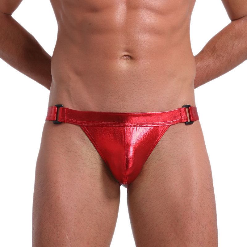 Sexy Men's Double Ding Underwear Hollow Out U Pouch Imitation Leather