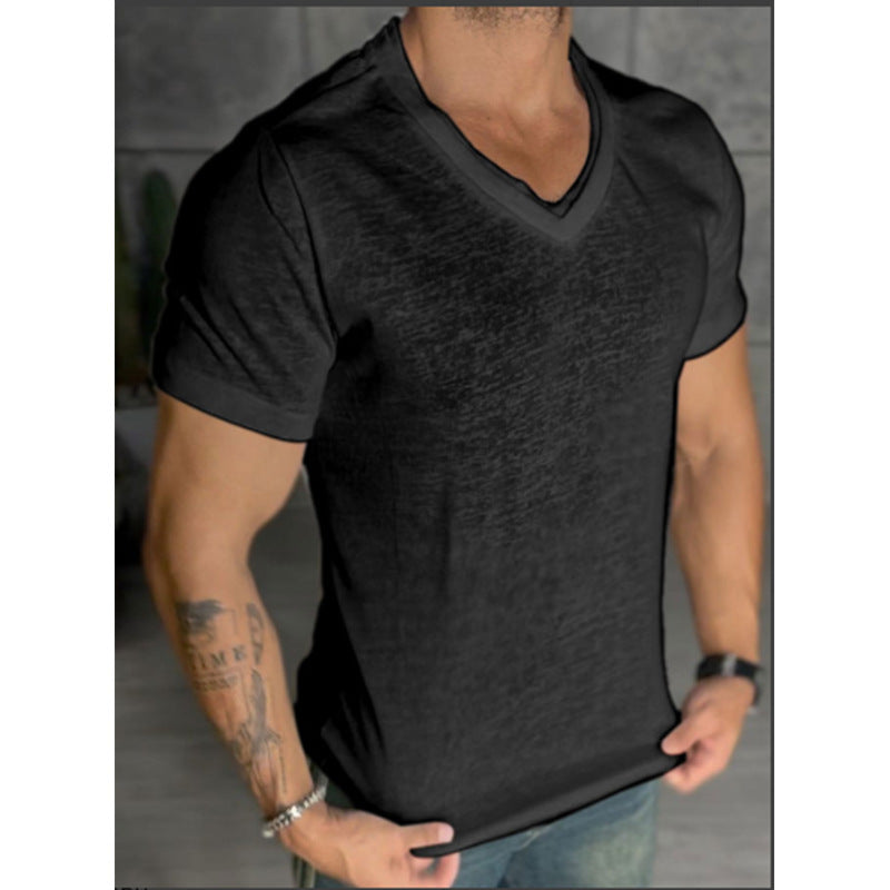 Men's Classic Double V-neck Ice Short-sleeved T-shirt