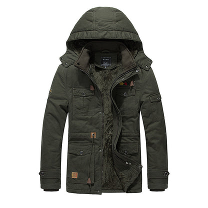 Men's Fleece Padded Jacket Mid-length Hooded Jacket