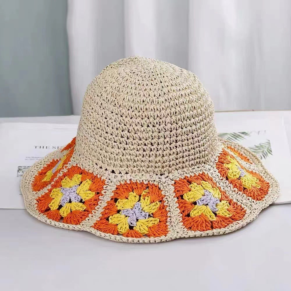 Fashion Personality Handmade Crocheted Flower Straw Hat Women