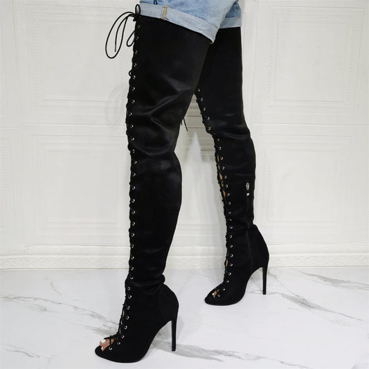 Sexy Peep-toe Lace-up Stiletto Heel Women's Boots