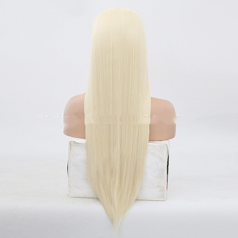 Women's Gold Front Lace Hand Hook Wig Long Straight Hair Cover