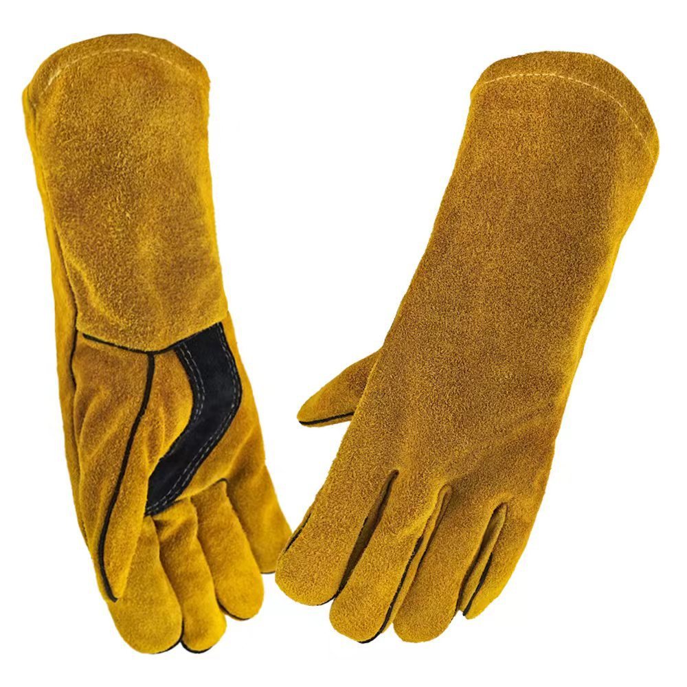 Outdoor Camping BBQ Gloves Welding Non-slip Wear-resistant Protective Leather Gloves Heat Insulation