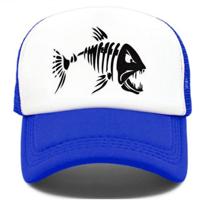 Fish Bone Print Mesh Cap Baseball Cap