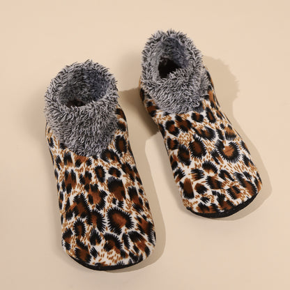Casual Plus Size Warm Women Winter Leopard Print Room Socks