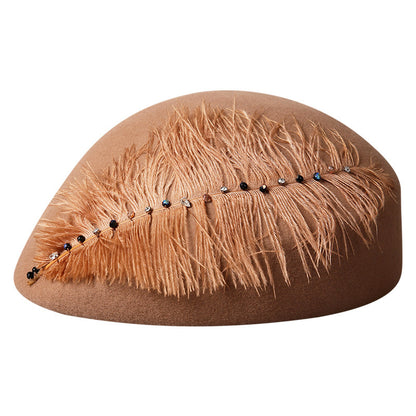 Autumn And Winter Retro Style Feather Decorative Wool Beret