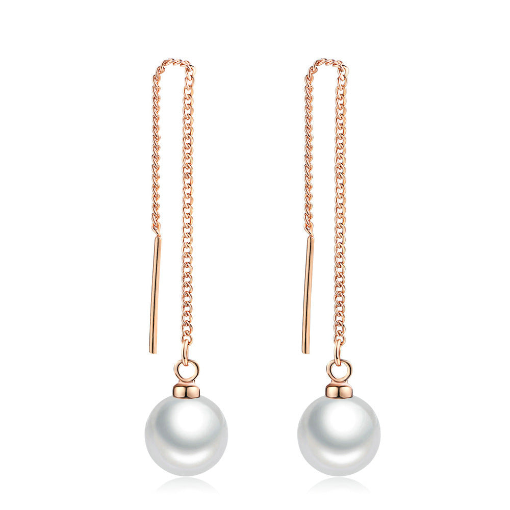 Popular Jewelry Simple Pearl Ear String Rose Gold Earrings