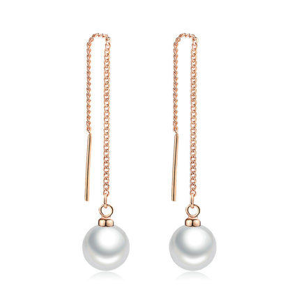 Popular Jewelry Simple Pearl Ear String Rose Gold Earrings