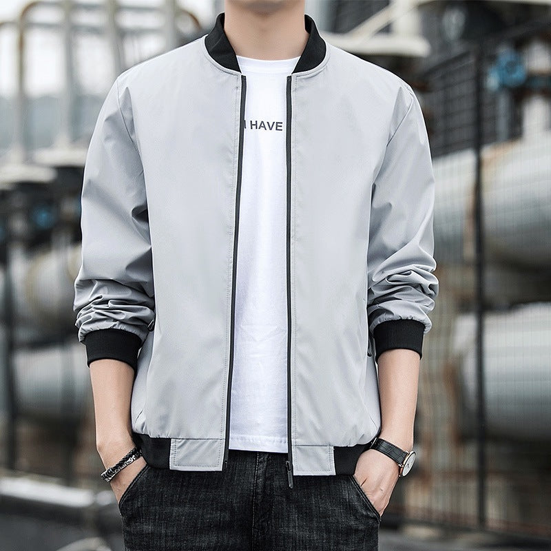 Men's Jacket Spring And Autumn Solid Color Stand Collar Coat