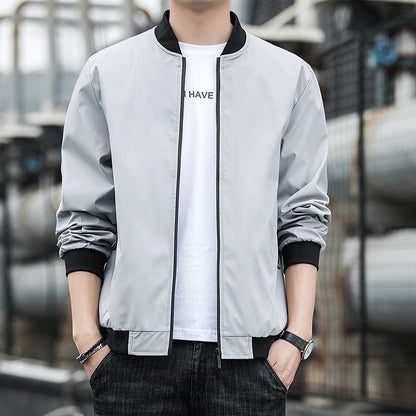 Men's Jacket Spring And Autumn Solid Color Stand Collar Coat
