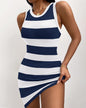 Striped Print Sleeveless Vest Dress Round Neck Hip-Wrapping Slim Dress