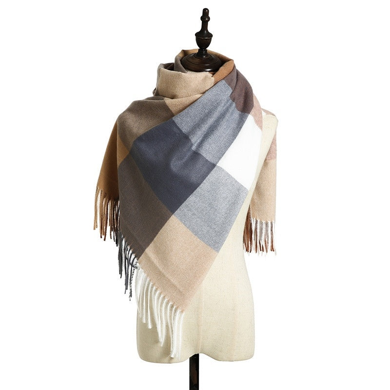 Shawl Scarf Winter Warmth Cashmere Tassel Plaid Long Bib