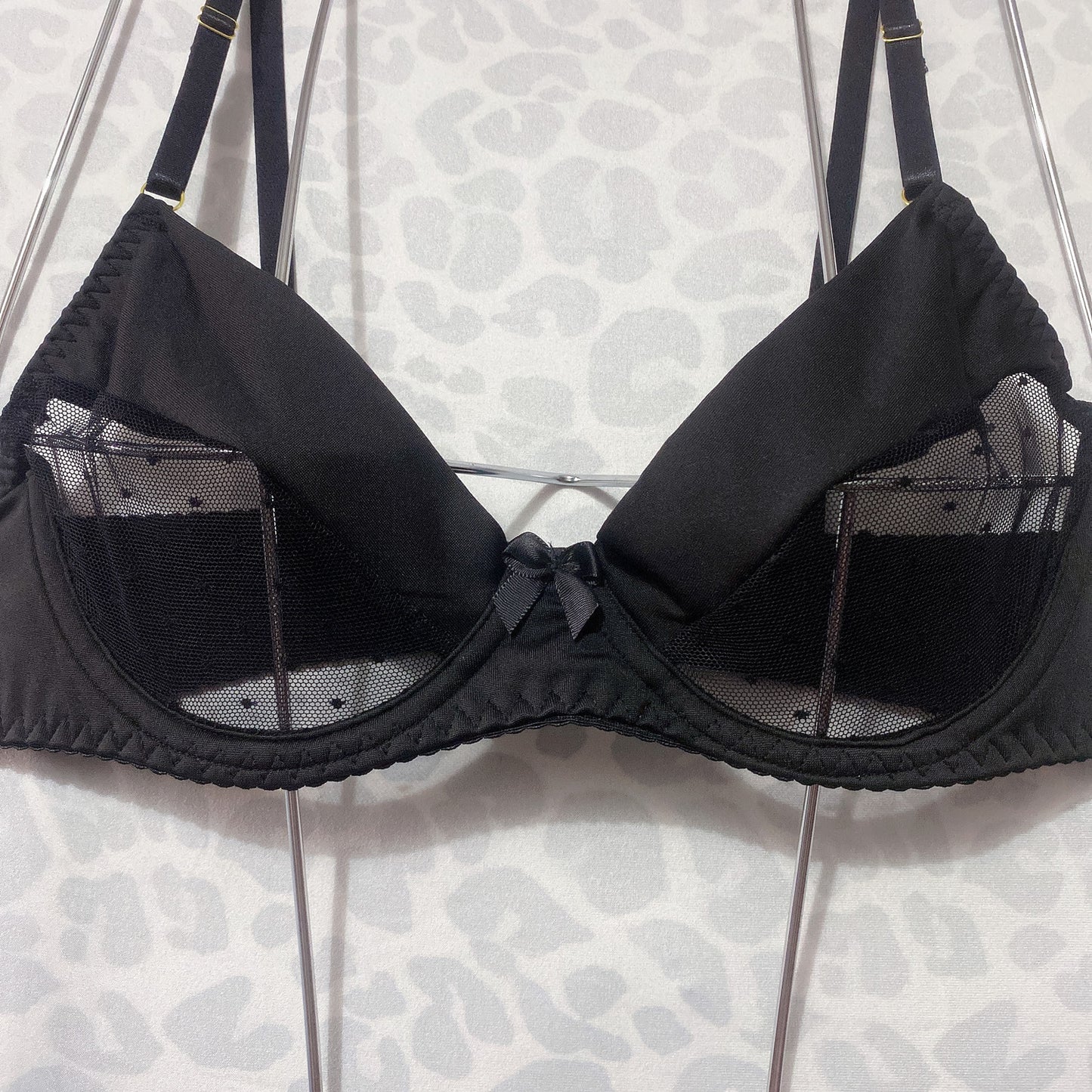 Polka Dot Stitching Bra See-through Underwear Suit Women