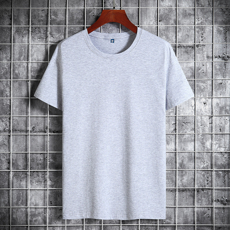 Cotton Short Sleeve T-shirt Men's Pure Color All-matching Round Neck Lycra Elastic Plus Size