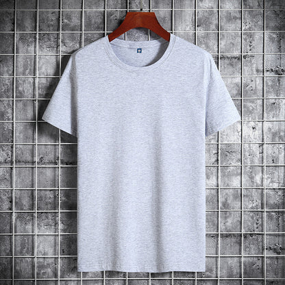 Cotton Short Sleeve T-shirt Men's Pure Color All-matching Round Neck Lycra Elastic Plus Size