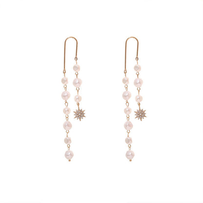 European And American Style Long Tassel Pearl Chain Earrings