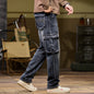 Retro Blue Outdoor Multi-pocket Workwear Jeans