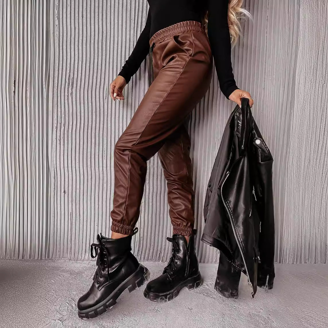 Women's Fashion Personality New Sexy PU Casual Pants