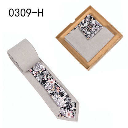 Men's Tie Floral Print Pocket Square Cotton Tie