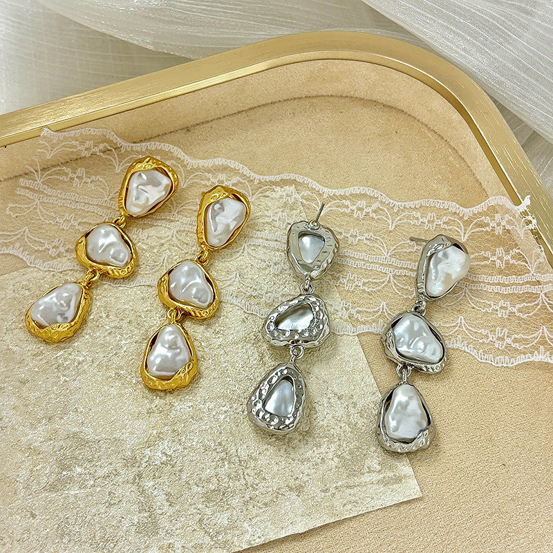 European And American Long Pearl Earrings Women's Niche Normcore Bag