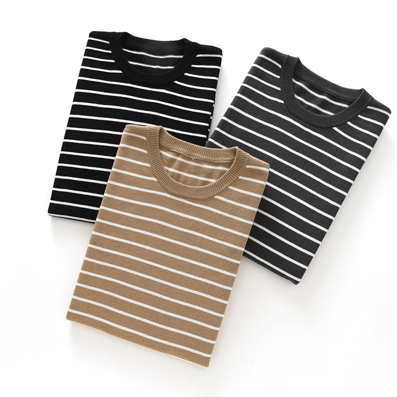 New Striped Round Neck Breathable Men's Short Sleeve