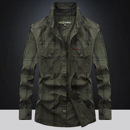 Long Sleeve Shirt Men's Plus Size Loose Cargo Cotton Shirt