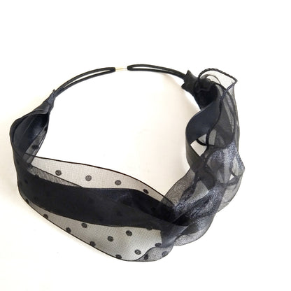 Polka-dot Mesh Contrast Color With Wavy Cross Hairband