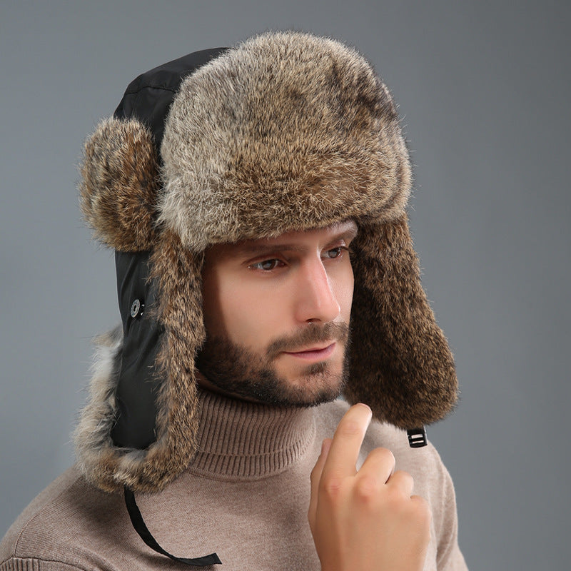 Rabbit Fur Unisex Thickened Warm Ear Protection Cold-proof Outdoor Hat