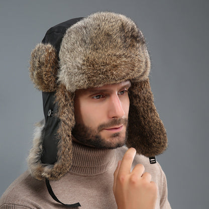 Rabbit Fur Unisex Thickened Warm Ear Protection Cold-proof Outdoor Hat