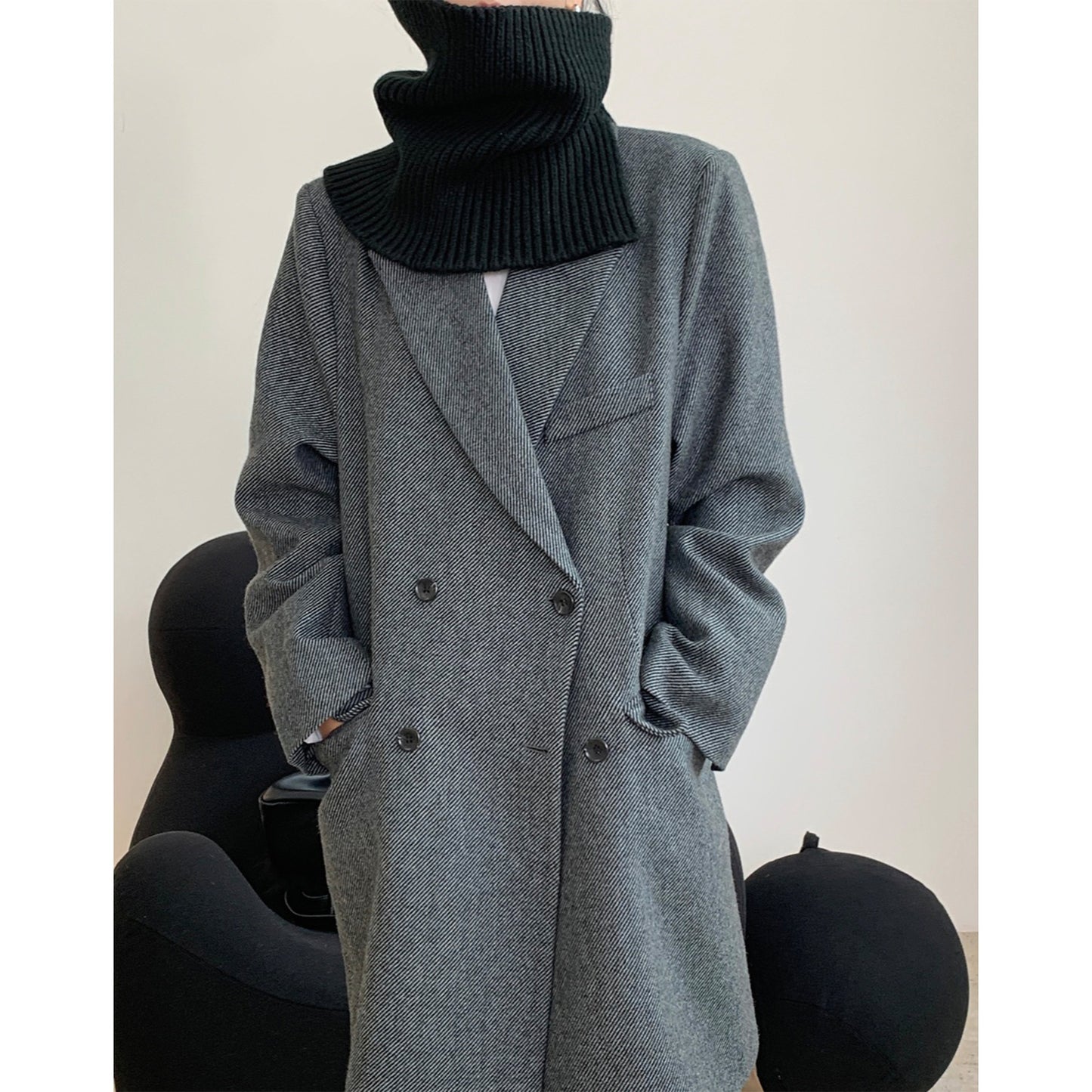 Folded High Neck Bib Warmth And Thick Knitted Scarf