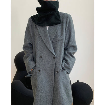 Folded High Neck Bib Warmth And Thick Knitted Scarf