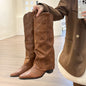 Women's Long Simple Boots Rivet Retro Western Cowboy Boot
