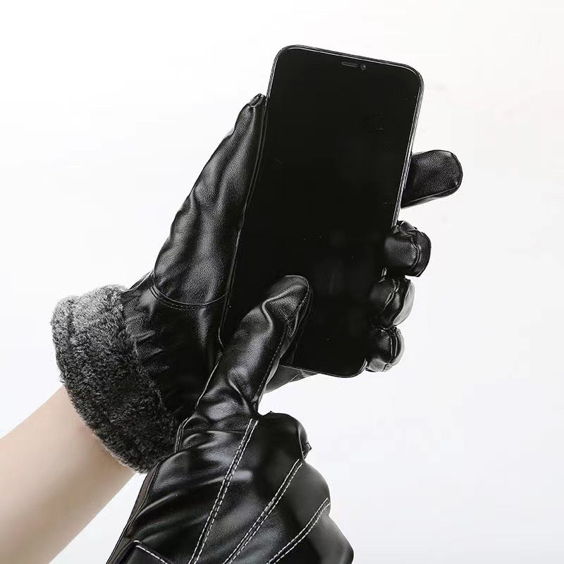 Winter Men's Fleece-lined Thick Windproof Gloves
