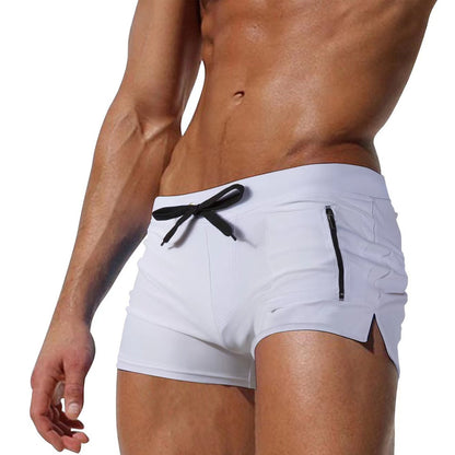 Men's Polyester High Waist Tight Lace-up Swimming Trunks