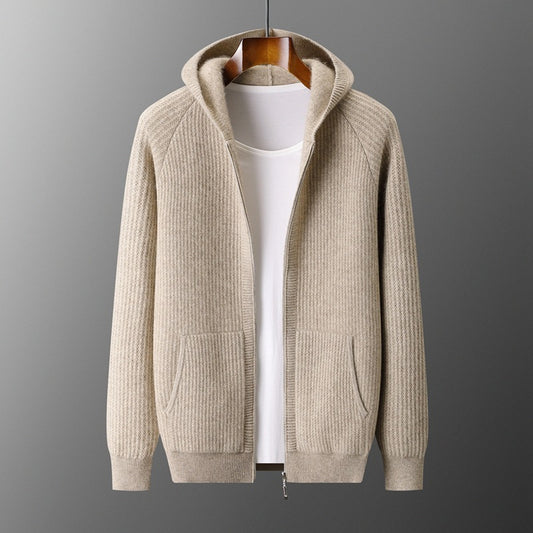 Hooded Cardigan Men's Thick Wool Jacket Loose Casual