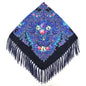 Women's Fringed Cotton And Linen Printed Square Scarf