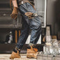 American-style Heavy Distressed Cargo Jeans Men's Loose
