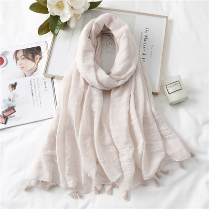 Fashion Tassel Cotton Linen Thin Yarn Scarf