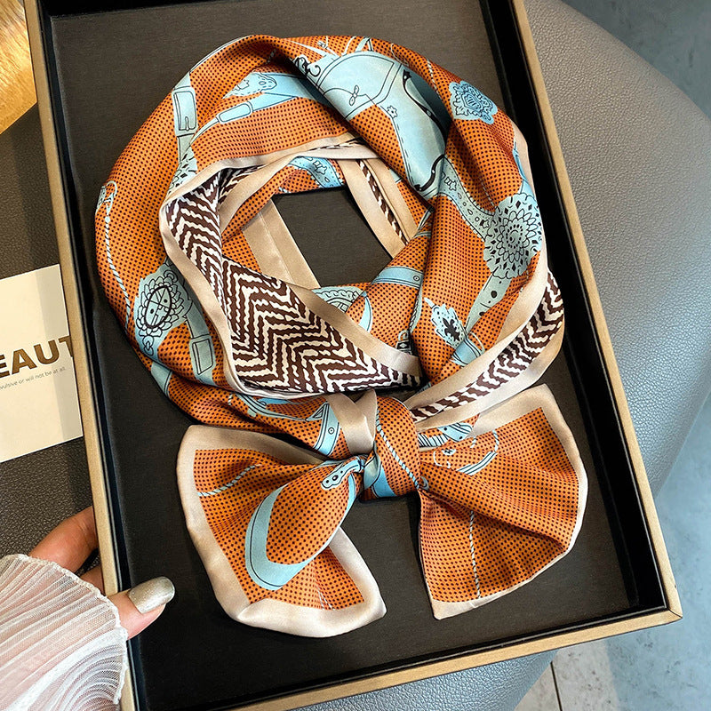 Warm Small Silk Scarf Thin Narrow Ribbon