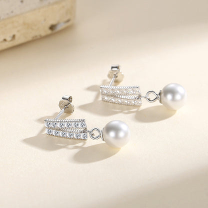 Geometric Pearl Diamond Affordable Luxury Style Niche Pearl Stud Earrings