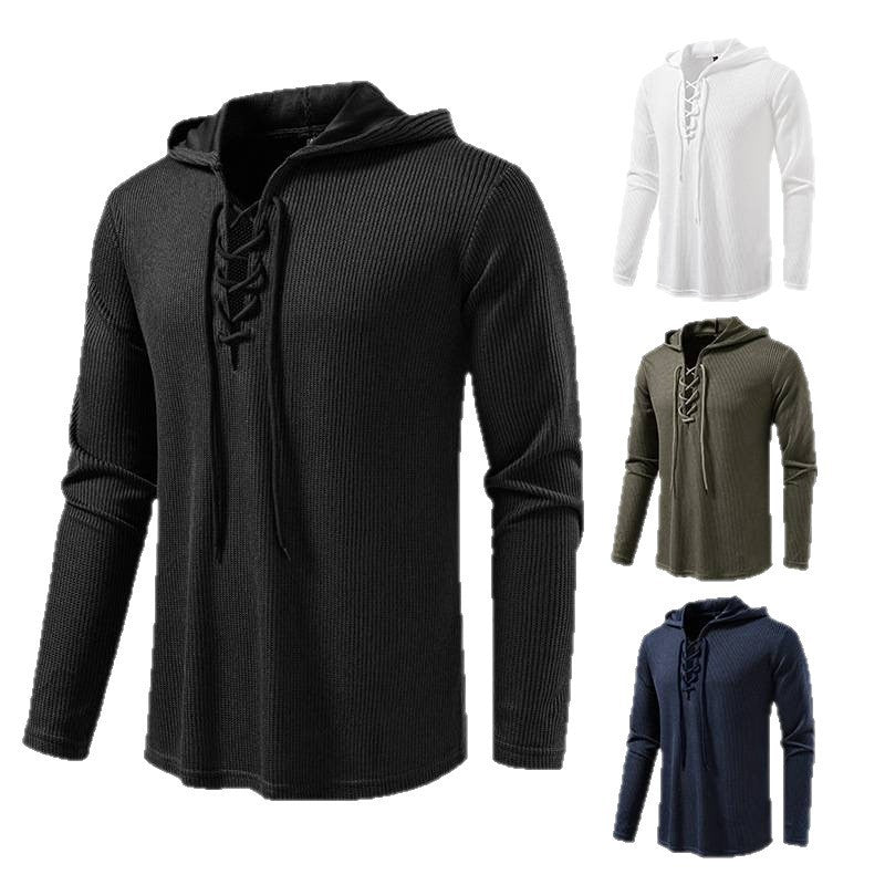 Drawstring Design Men's Hooded Long Sleeve T-shirt