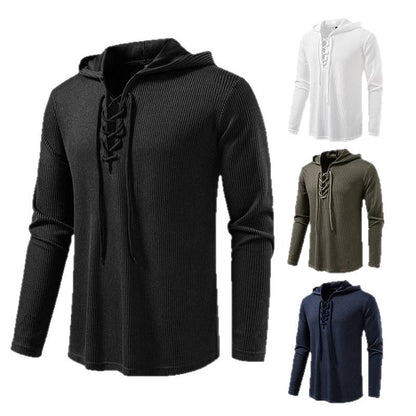 Drawstring Design Men's Hooded Long Sleeve T-shirt