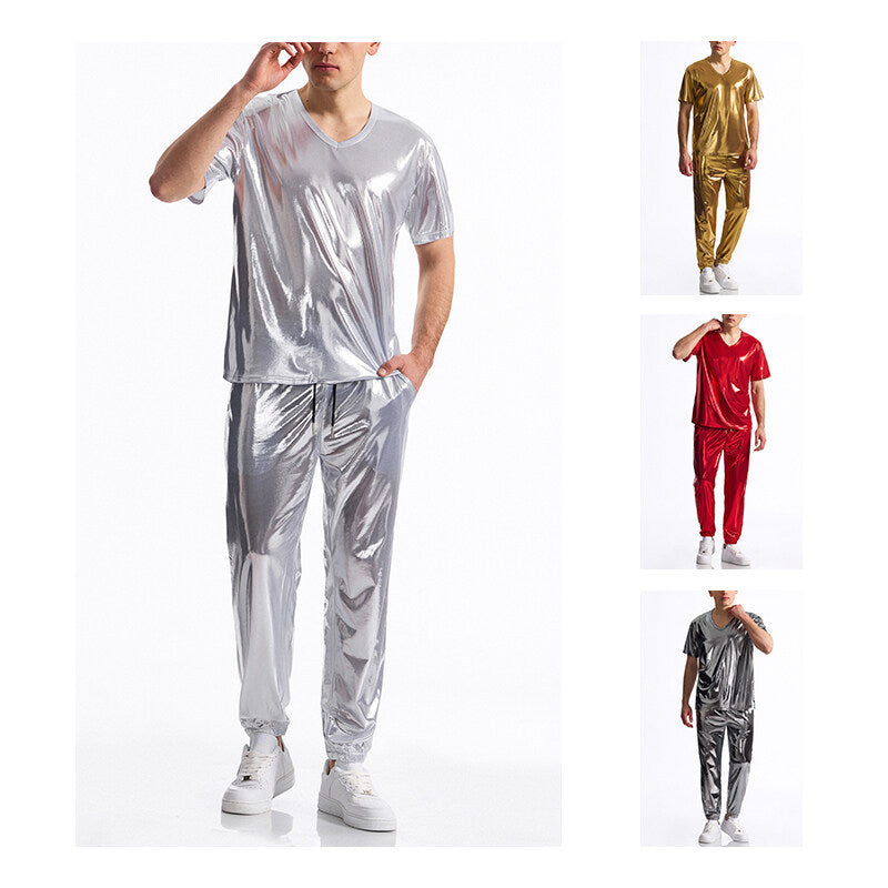 Men's Bright Surface Bronzing Disco Suit Model