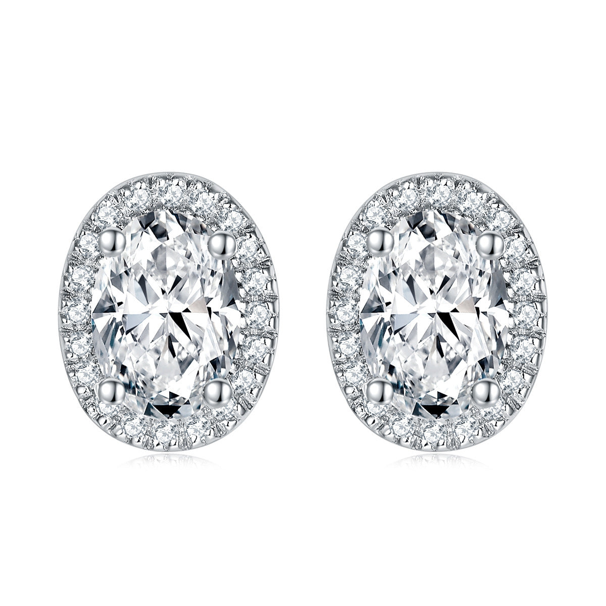 S925 Sterling Silver Zircon Horse Eye Egg-shaped Ear Studs High-grade