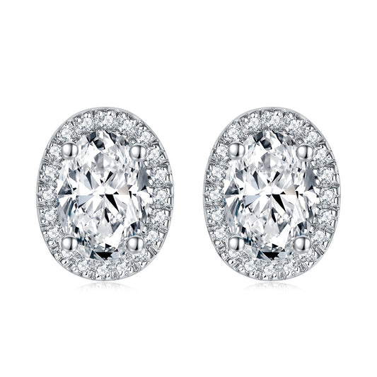 S925 Sterling Silver Zircon Horse Eye Egg-shaped Ear Studs High-grade