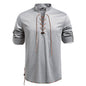 Drawstring Design Men's Stand-up Collar Long Sleeve T-shirt