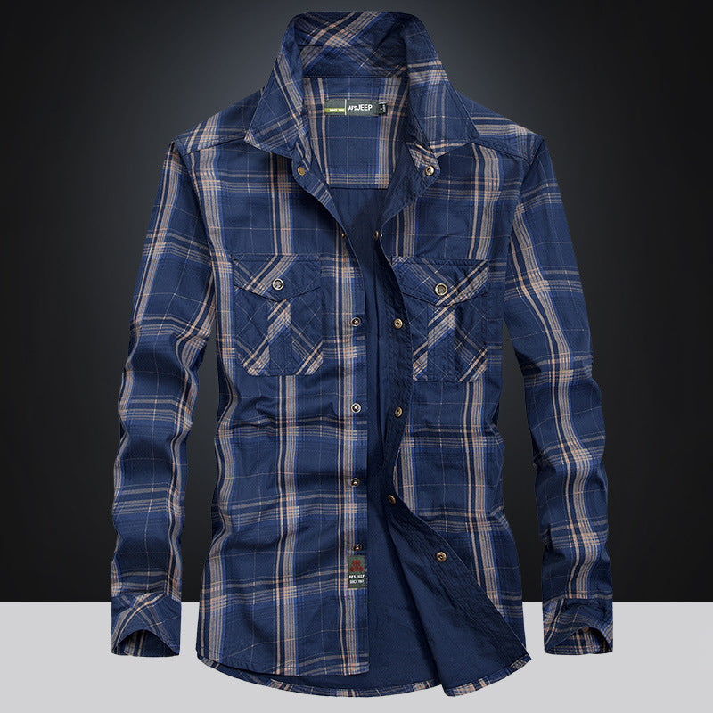 Long Sleeve Shirt Men's Plus Size Loose Cargo Cotton Shirt