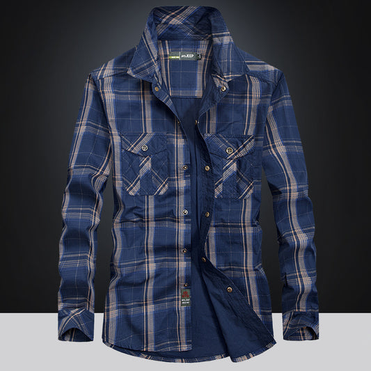 Long Sleeve Shirt Men's Plus Size Loose Cargo Cotton Shirt