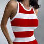 Striped Print Sleeveless Vest Dress Round Neck Hip-Wrapping Slim Dress