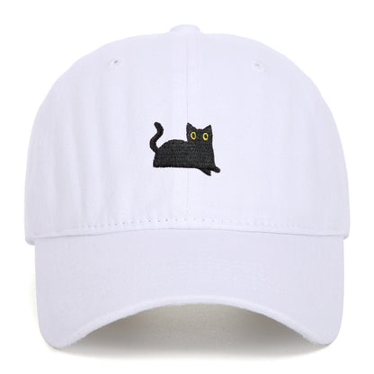 Black Cat Embroidered Washed Baseball Cap Sun Hat